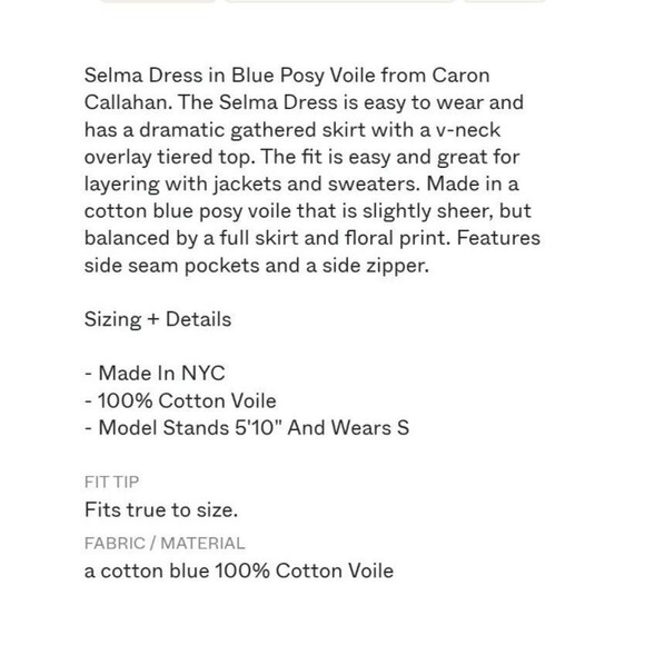 CARON CALLAHAN Selma Maxi Dress Floral Short Sleeve Cotton Voile Posy Small - Picture 11 of 16